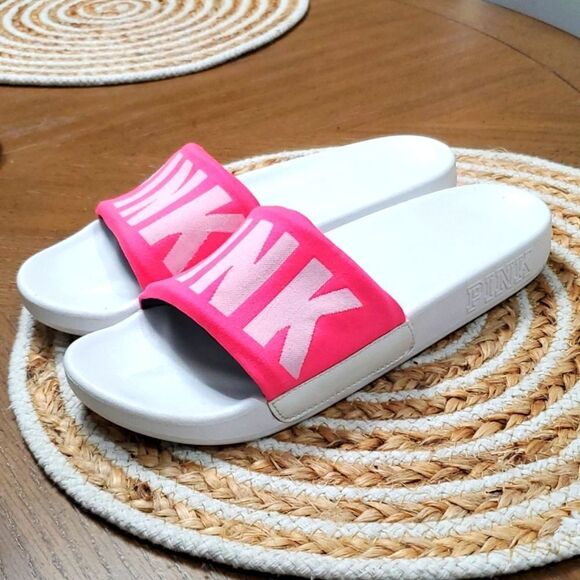 VICTORIAS SECRET PINK LOGO SLIDES SANDALS BEACH SHOWER POOL SHOES, Size 8 - Picture 2 of 6